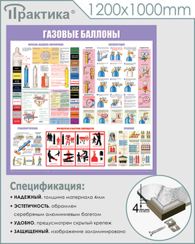C41 Стенд газовые баллоны (1000х1000 мм, пластик ПВХ 3 мм, алюминиевый багет серебряного цвета) - Стенды - Тематические стенды - Магазин охраны труда и техники безопасности stroiplakat.ru